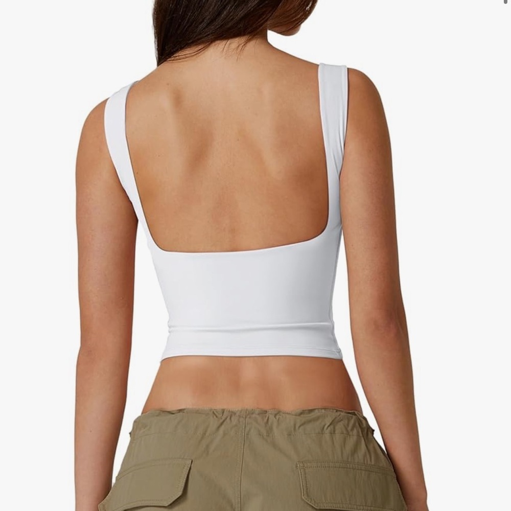 QINSEN Women White Open Back Crop Tank Top High Neck Slim Fit Y2K XS NEW